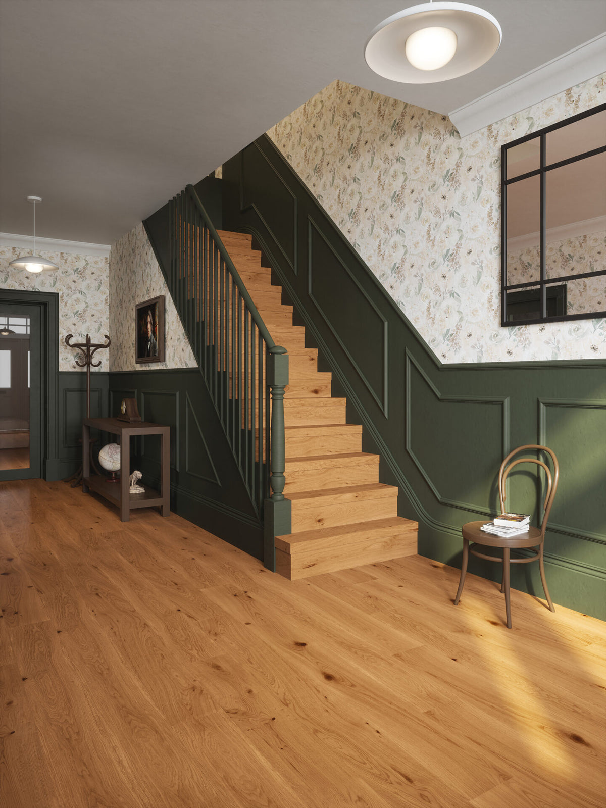 Mountain Rustic Oak stair treads on a staircase