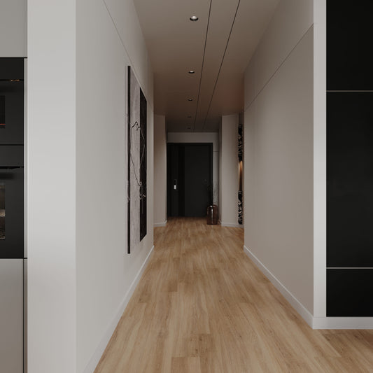 Neptune Lagoon Sand Oak SPC plank flooring in a room setting