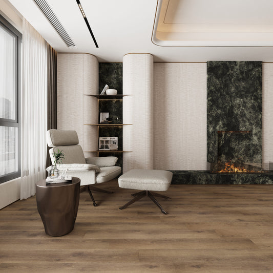 Neptune Coastal Drift Oak SPC plank flooring in a room setting