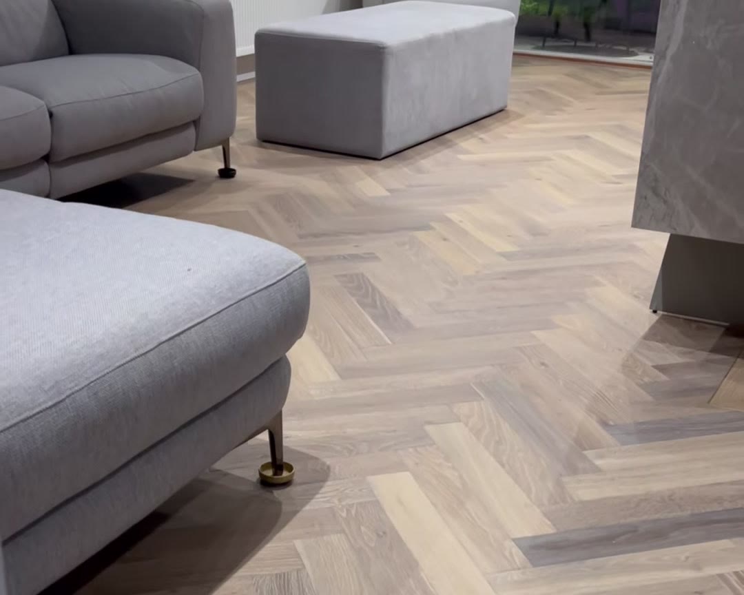 Oak herringbone floor fitted by Kidd Flooring in a Dublin living room