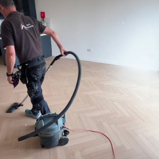 Before and after: bare subfloor to Barrow Oak herringbone, fitted by Kidd Flooring