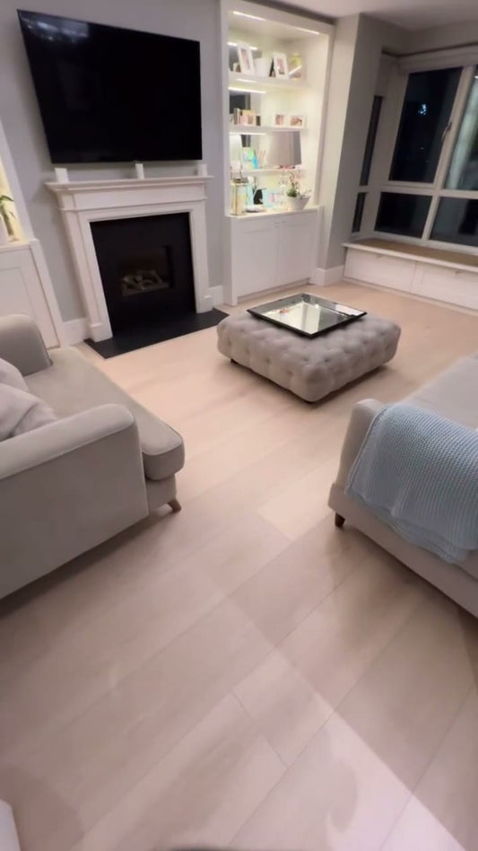 Blonde Montreux Oak laminate fitted by Kidd Flooring in Castleknock, replacing an old walnut floor