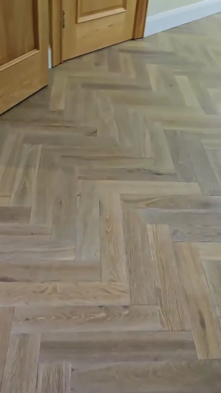 Mountain Ridge Oak herringbone fitted by Kidd Flooring after levelling the subfloor and a liquid DPM