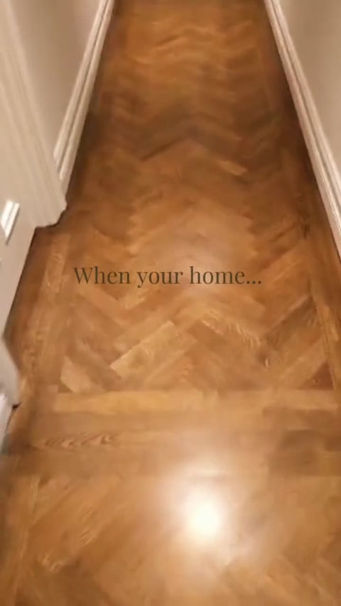 Oak herringbone hallway sanded and stained in Loba Jacobean by Kidd Flooring