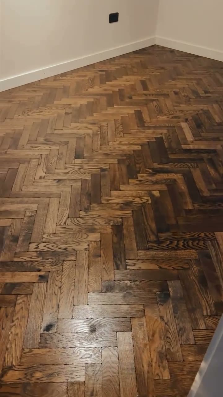 White Oak Tumbled herringbone, double smoked and oiled, fitted by Kidd Flooring